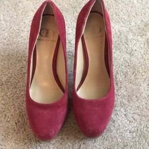 Red suede platform high heels